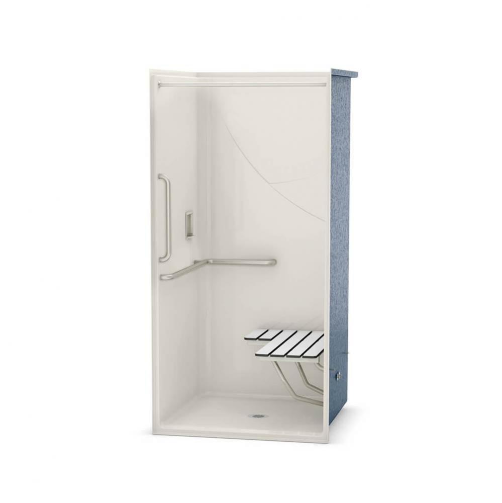 OPS-3636-RS AcrylX Alcove Center Drain One-Piece Shower in Biscuit - L-shaped and Vertical Grab Ba