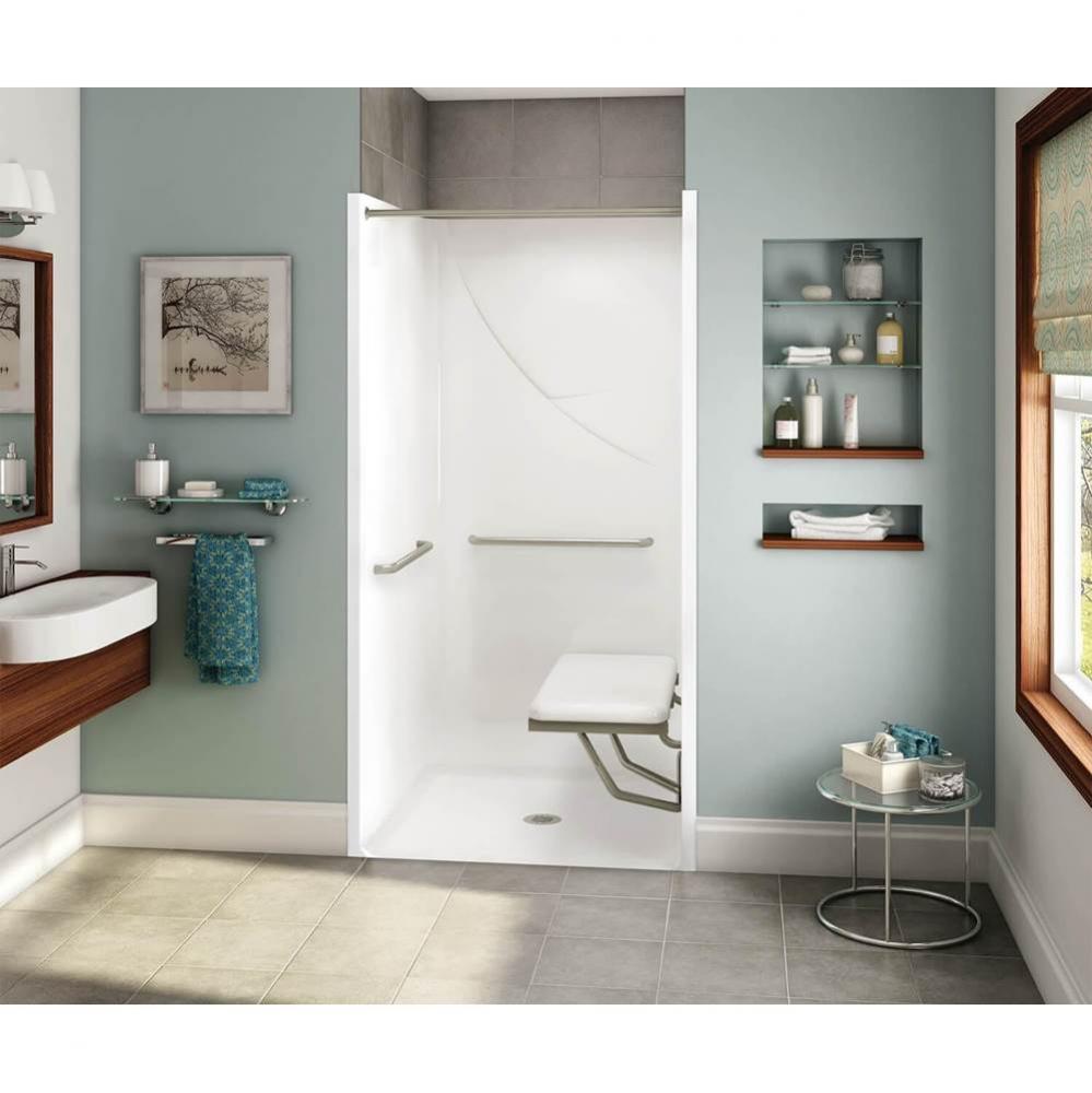OPS-3636-RS RRF AcrylX Alcove Center Drain One-Piece Shower in Bone - MASS Grab Bar and Seat
