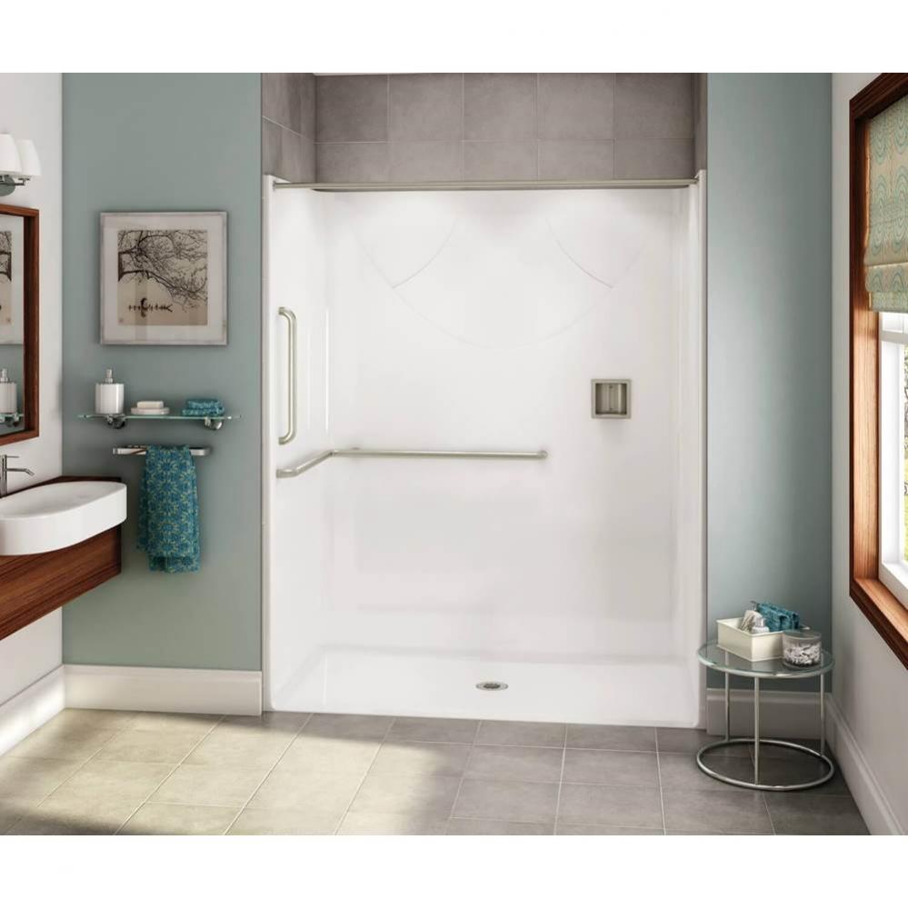 OPS-6030 AcrylX Alcove Center Drain One-Piece Shower in Sterling Silver - ANSI Grab Bar