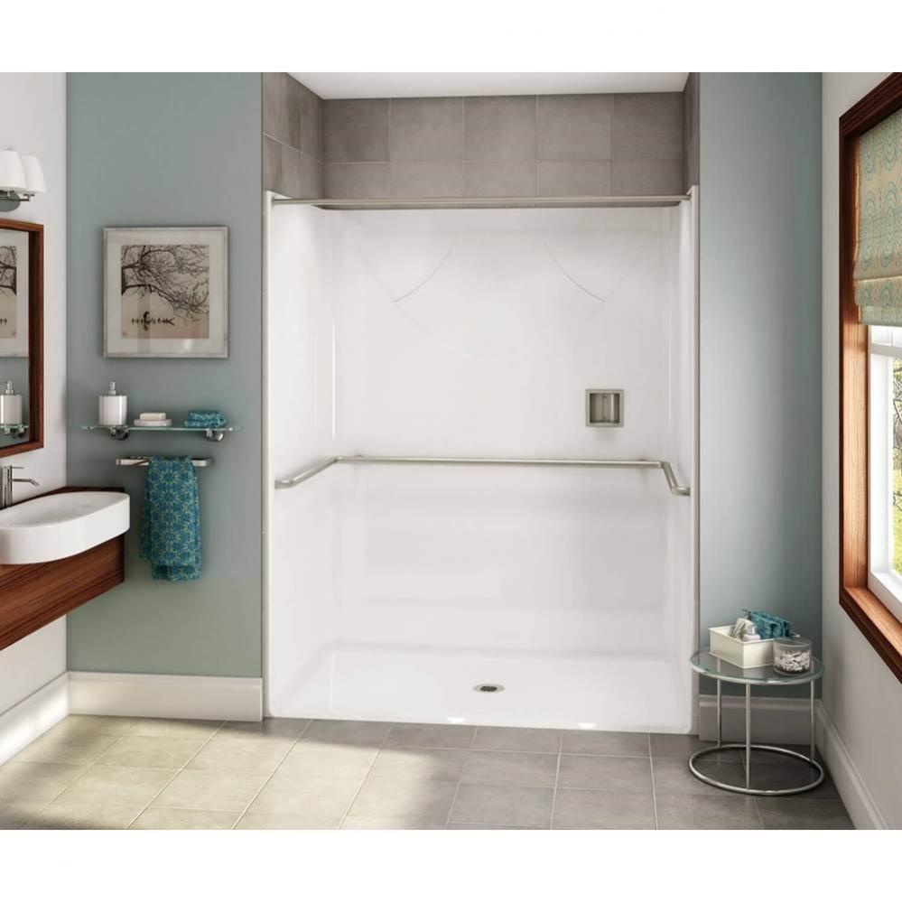 OPS-6036 AcrylX Alcove Center Drain One-Piece Shower in White - ADA U-Bar