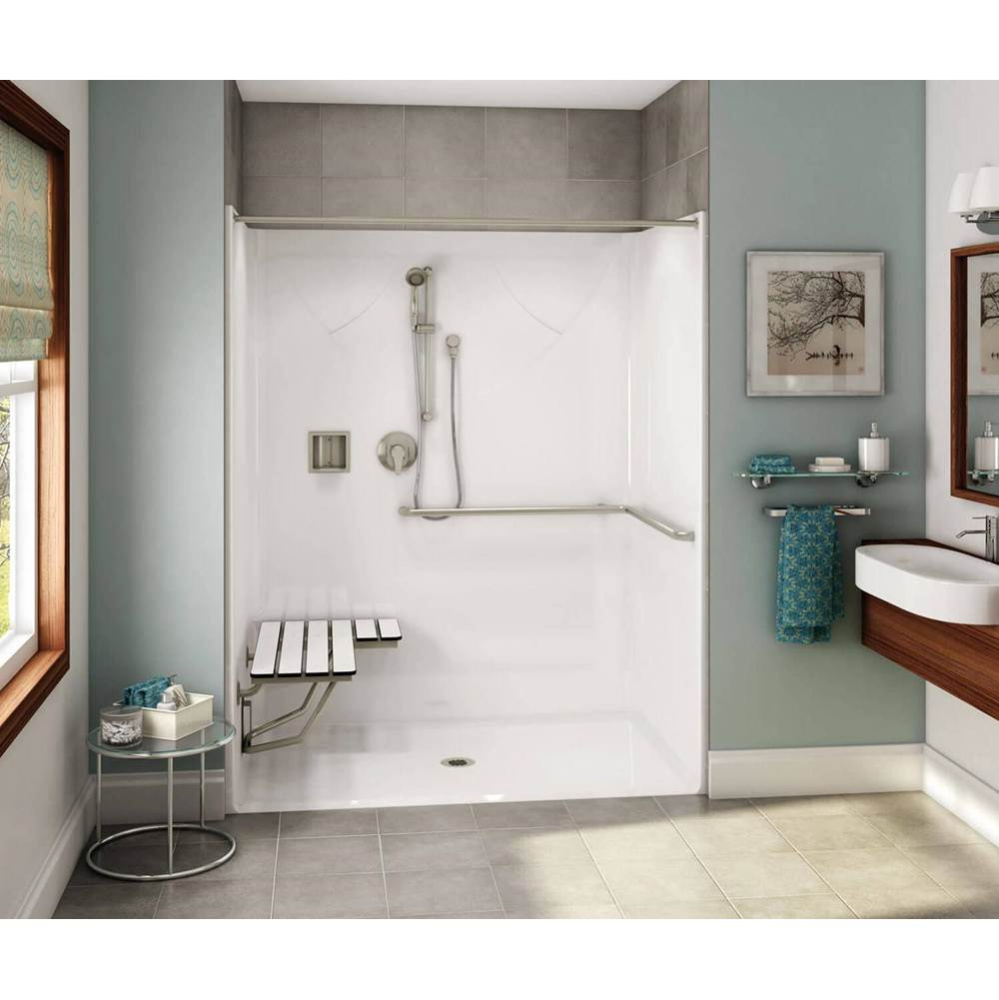 OPS-6036 AcrylX Alcove Center Drain One-Piece Shower in White - ADA Compliant (with Seat)