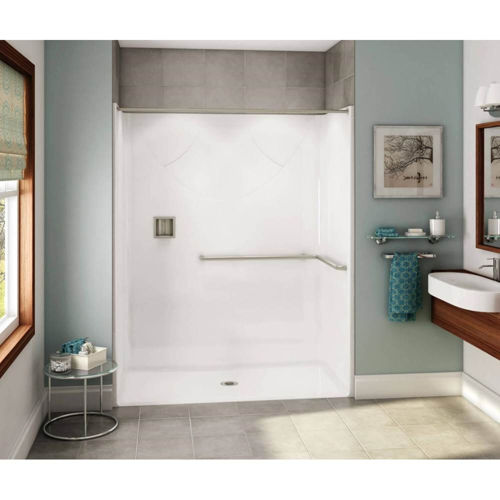 OPS-6030-RS AcrylX Alcove Center Drain One-Piece Shower in Bone - ADA L-Bar