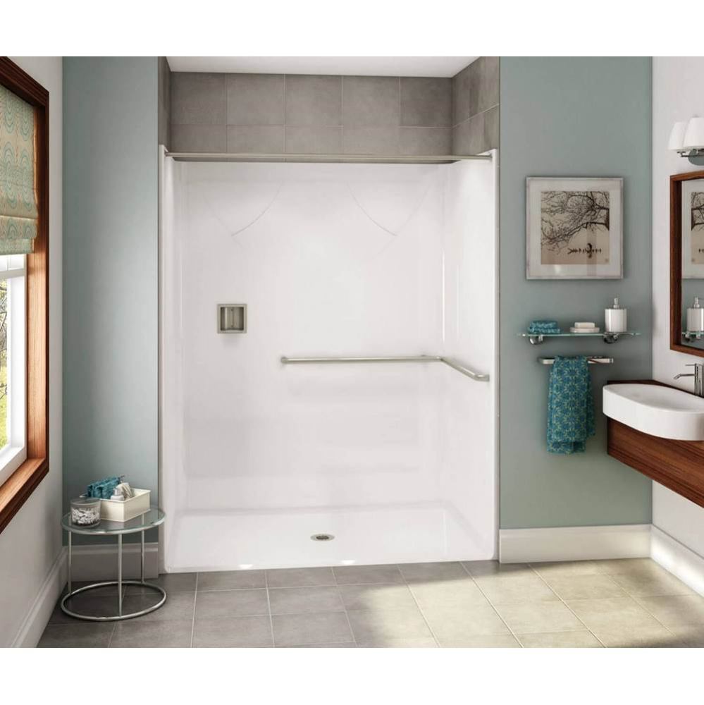 OPS-6036-RS AcrylX Alcove Center Drain One-Piece Shower in Bone - ADA L-Bar