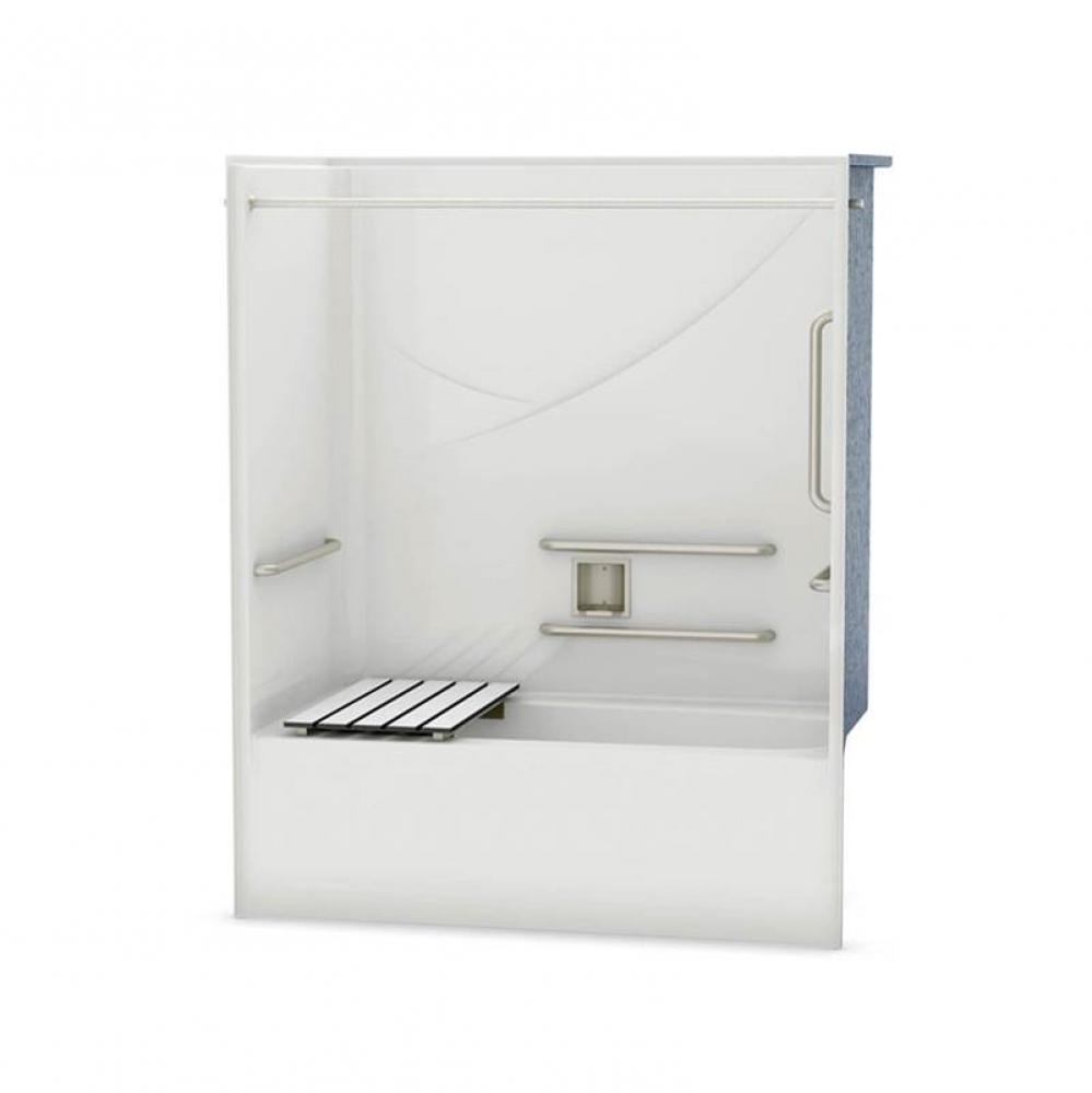 OPTS-6032 AcrylX Alcove Right-Hand Drain One-Piece Tub Shower in Bone - ANSI Grab Bars and Seat