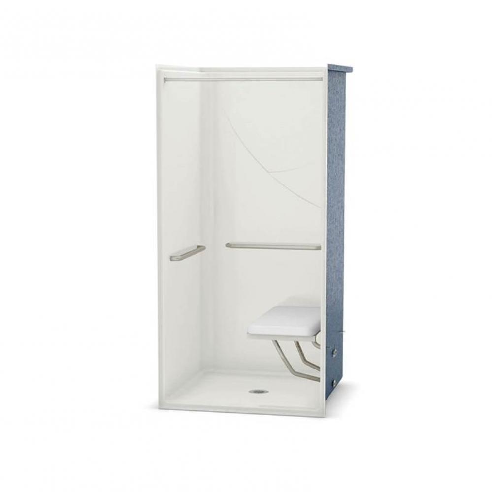 OPS-3636 AcrylX Alcove Center Drain One-Piece Shower in Bone - with MASS grab bar and seat