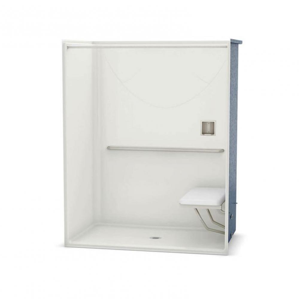 OPS-6036 with MASS Grab Bar and Seat 60 in. x 36 in. x 76.625 in. 1-piece Alcove Shower with No