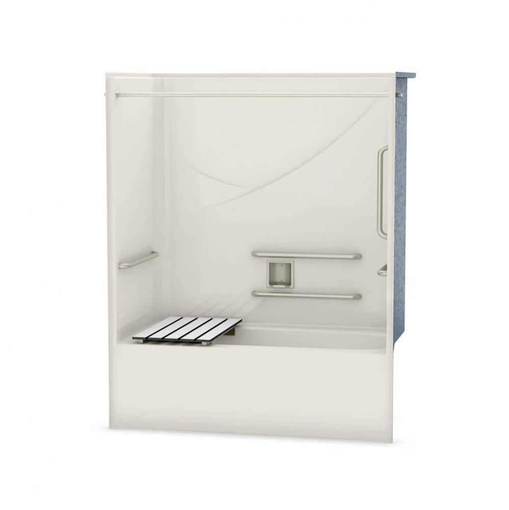 OPTS-6032 AcrylX Alcove Right-Hand Drain One-Piece Tub Shower in Biscuit - ANSI Grab Bars and Seat