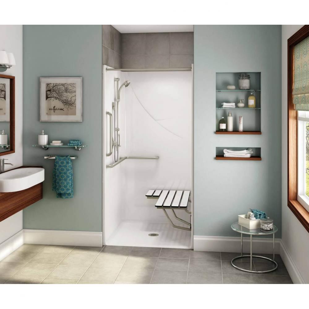 OPS-3636-RS AcrylX Alcove Center Drain One-Piece Shower in White - Complete Accessibility Package