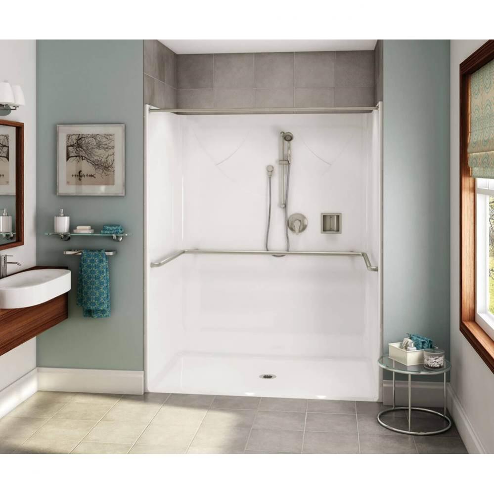 OPS-6036-RS AcrylX Alcove Center Drain One-Piece Shower in White - ADA Compliant (without Seat)