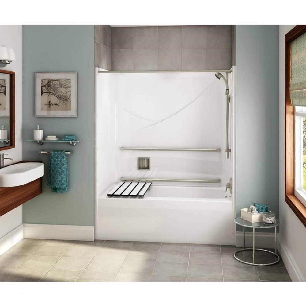 OPTS-6032 AcrylX Alcove Left-Hand Drain One-Piece Tub Shower in White - MASS Grab Bars and Seat