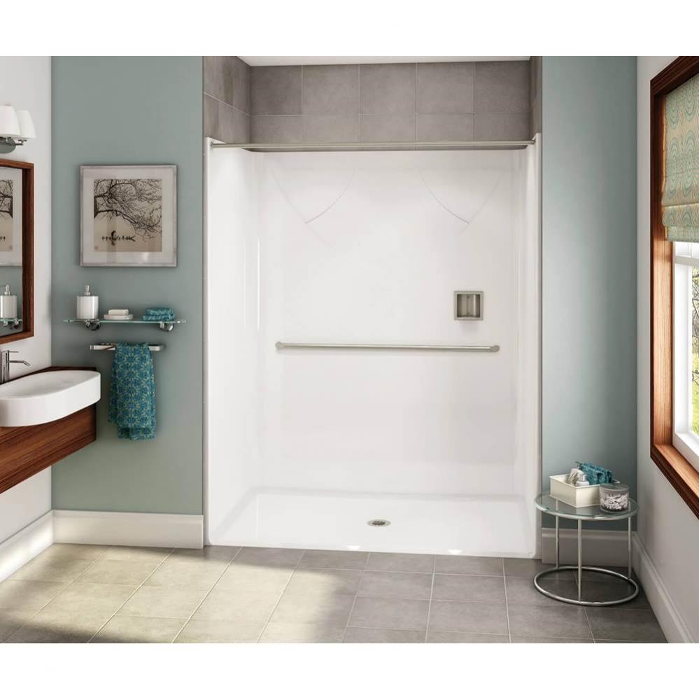 OPS-6036-RS AcrylX Alcove Center Drain One-Piece Shower in White - MASS Grab Bar