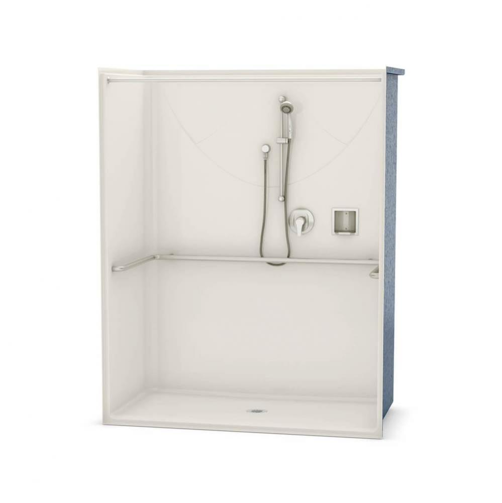 OPS-6030 AcrylX Alcove Center Drain One-Piece Shower in Biscuit - ADA Compliant (without Seat)