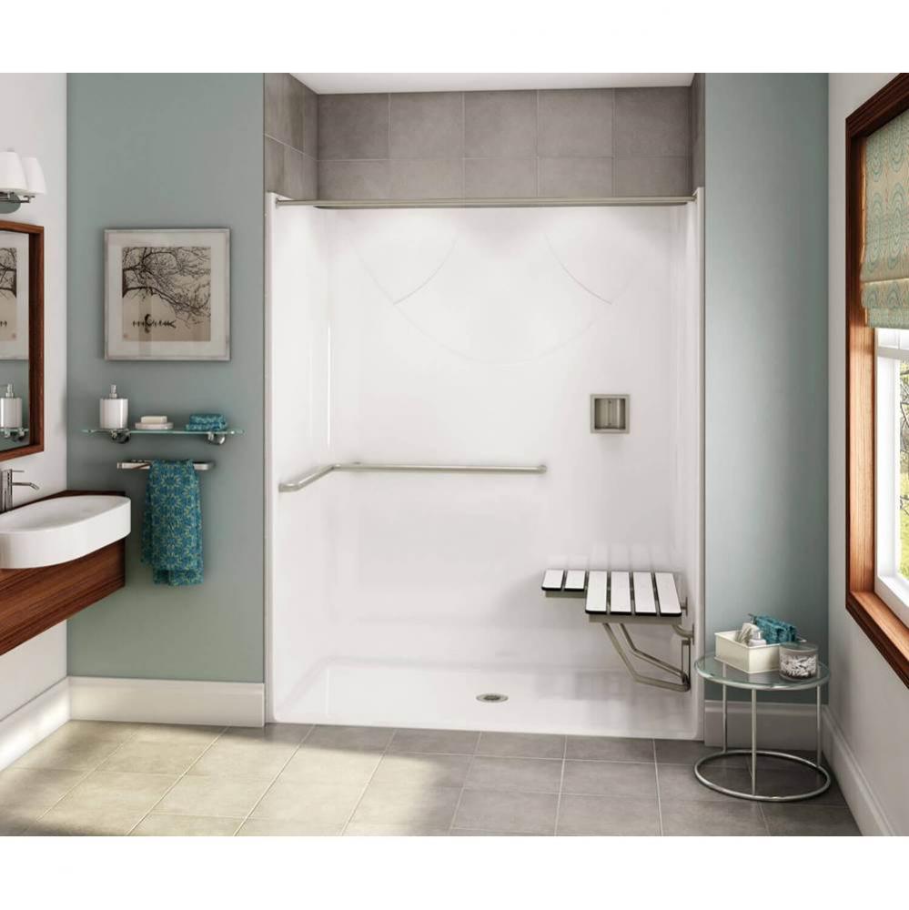 OPS-6030-RS AcrylX Alcove Center Drain One-Piece Shower in White - ADA Grab Bar and Seat