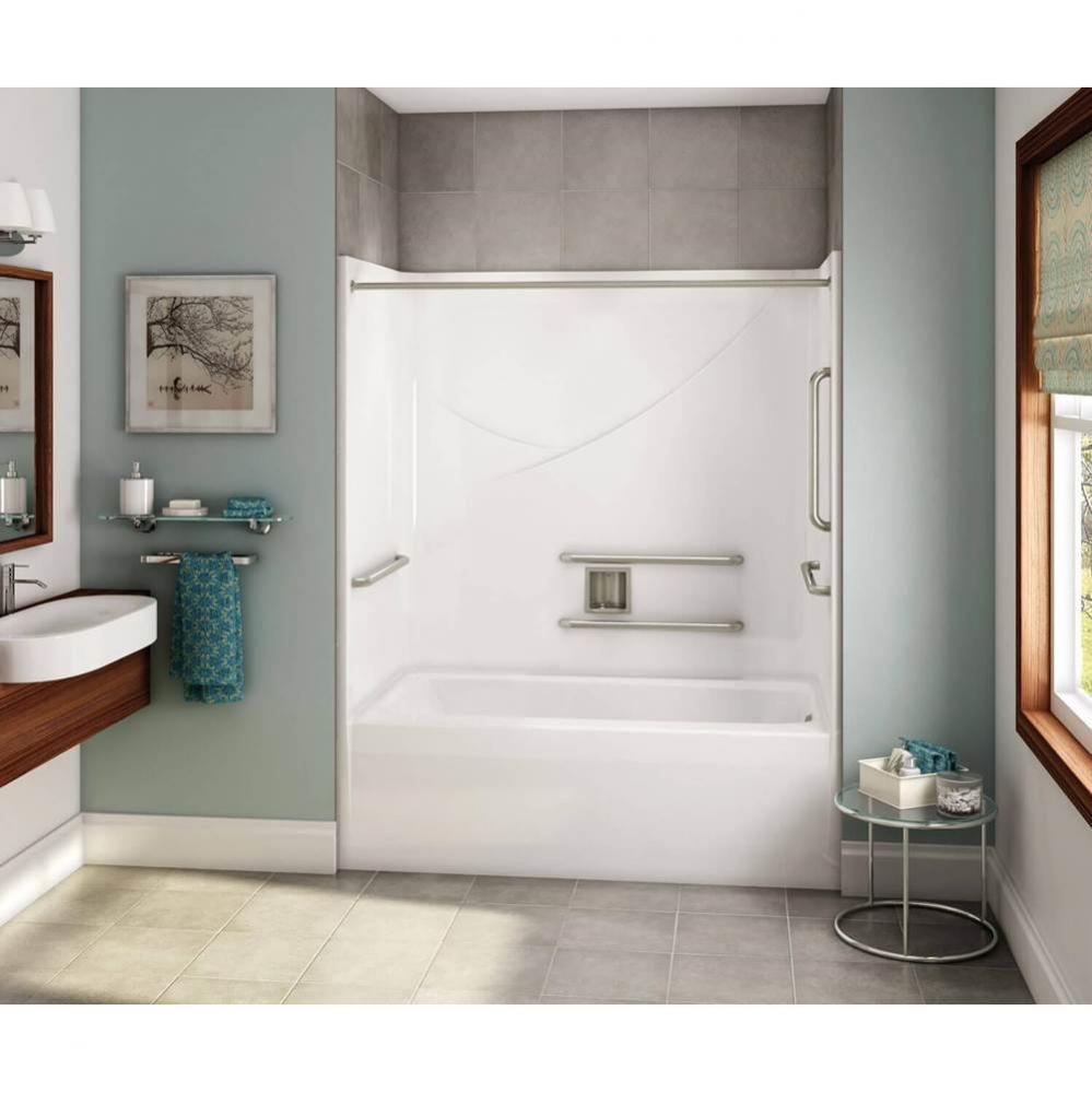 OPTS-6032 AcrylX Alcove Right-Hand Drain One-Piece Tub Shower in White - ANSI Grab Bars