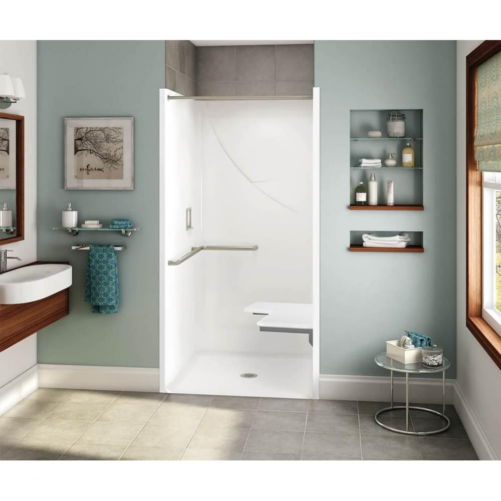 OPS-3636-RS RRF AcrylX Alcove Center Drain One-Piece Shower in Thunder Grey - ADA Grab Bar and Sea