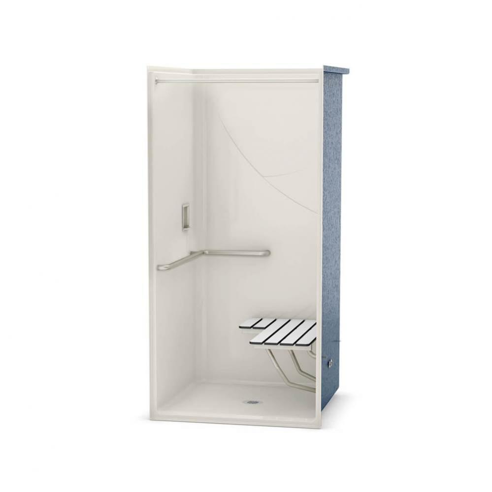 OPS-3636 AcrylX Alcove Center Drain One-Piece Shower in Biscuit - L-shaped Grab Bar and Seat