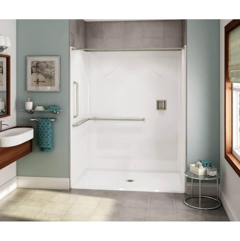 OPS-6036 AcrylX Alcove Center Drain One-Piece Shower in Bone - ANSI Grab Bar