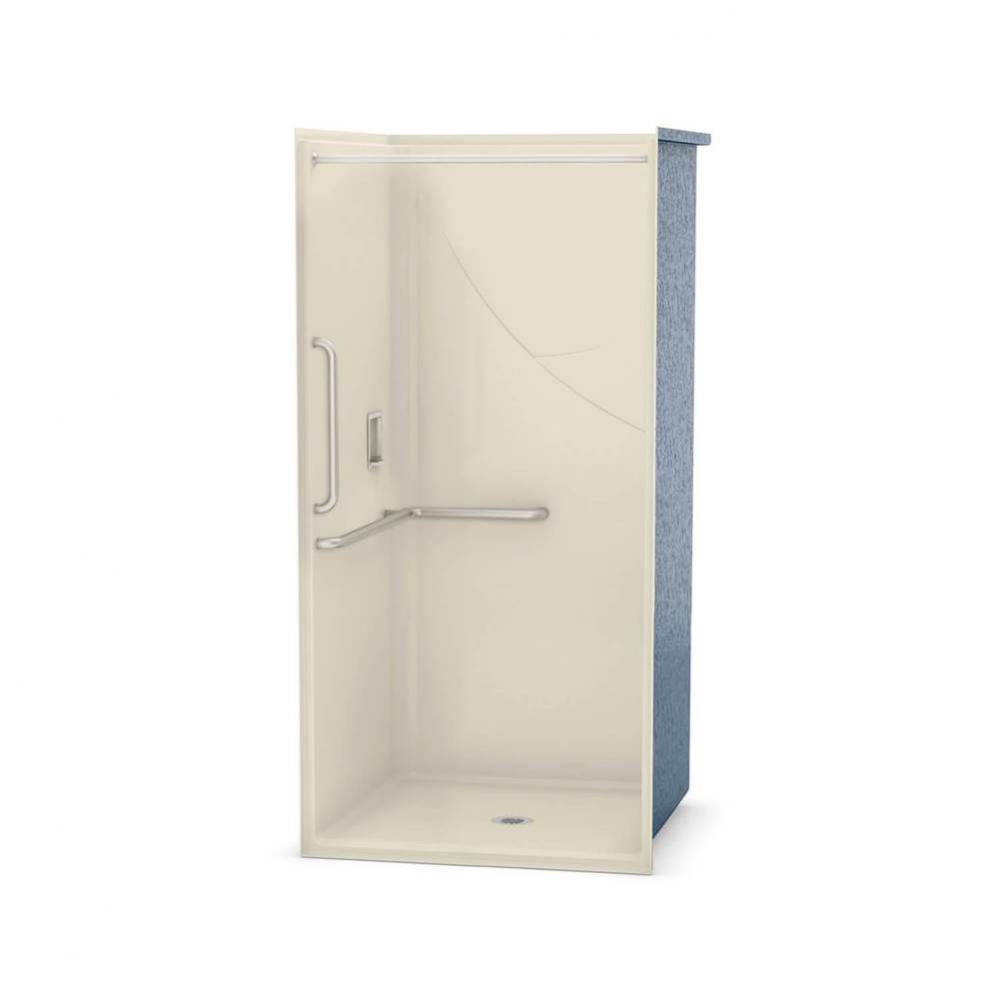 OPS-3636 AcrylX Alcove Center Drain One-Piece Shower in Bone - L-shaped and Vertical Grab Bar