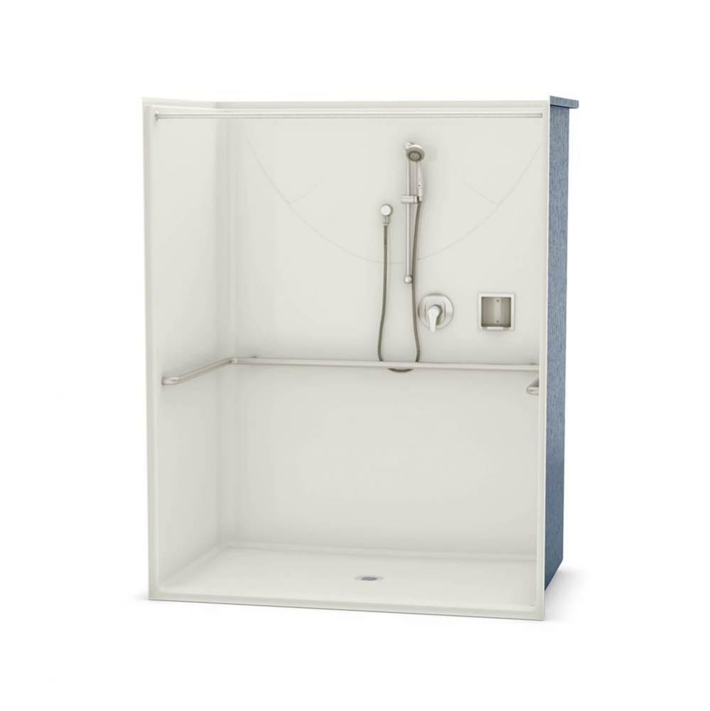 OPS-6036 AcrylX Alcove Center Drain One-Piece Shower in Biscuit - ADA Compliant (without Seat)