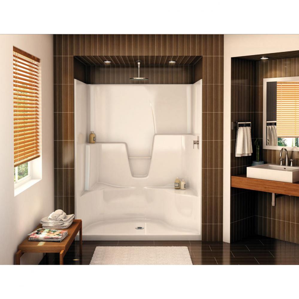 SHLS/RS-60 60 in. x 36 in. x 76.5 in. 1-piece Alcove Shower with Right Seat, Center Drain in White