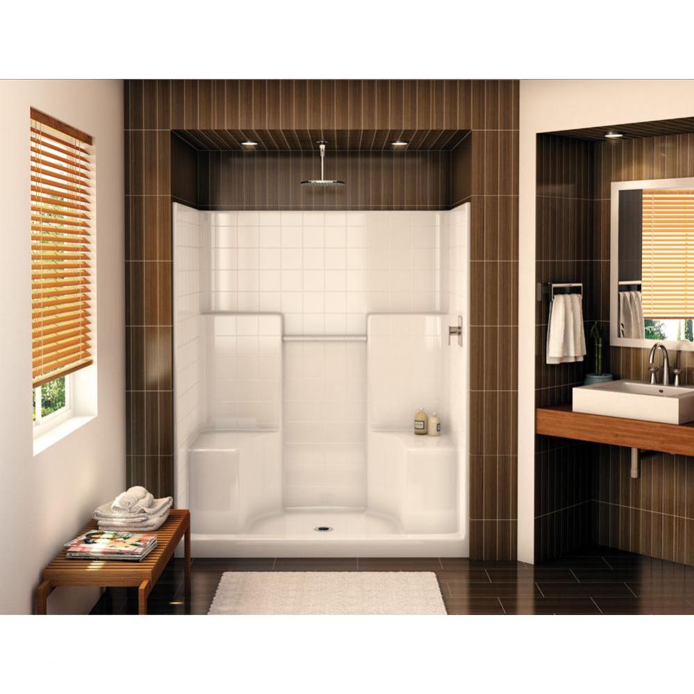 SHT-60 60 in. x 35 in. x 72.25 in. 1-piece Alcove Shower with 2 Seats, Center Drain in Bone