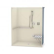 Aker 141340-R-000-004 - OPS-6036-RS AcrylX Alcove Center Drain One-Piece Shower in Bone - ADA Compliant (with Seat)