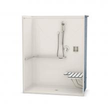 Aker 141291-L-000-007 - OPS-6030 AcrylX Alcove Center Drain One-Piece Shower in Biscuit - ADA Compliant (with Seat)