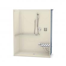 Aker 141291-R-000-004 - OPS-6030 AcrylX Alcove Center Drain One-Piece Shower in Bone - ADA Compliant (with Seat)