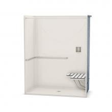 Aker 141290-R-000-007 - OPS-6030 AcrylX Alcove Center Drain One-Piece Shower in Biscuit - ADA Grab Bar and Seat