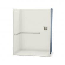 Aker 141295-L-000-007 - OPS-6036 AcrylX Alcove Center Drain One-Piece Shower in Biscuit - ADA L-Bar