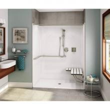 Aker 141298-000-002-105 - OPS-6036 AcrylX Alcove Center Drain One-Piece Shower in White - ADA Compliant (with Seat)