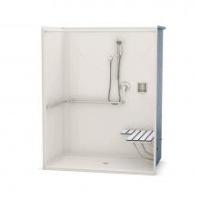 Aker 141298-R-000-007 - OPS-6036 AcrylX Alcove Center Drain One-Piece Shower in Biscuit - ADA Compliant (with Seat)