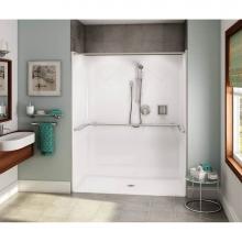 Aker 141292-000-002-107 - OPS-6030 AcrylX Alcove Center Drain One-Piece Shower in White - ADA Compliant (without Seat)