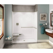 Aker 141290-R-000-004 - OPS-6030 AcrylX Alcove Center Drain One-Piece Shower in Bone - ADA Grab Bar and Seat