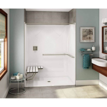 Aker 141339-000-002-116 - OPS-6036-RS AcrylX Alcove Center Drain One-Piece Shower in White - ADA Grab Bar and Seat