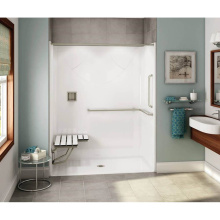 Aker 141460-R-000-007 - OPS-6030-RS AcrylX Alcove Center Drain One-Piece Shower in Biscuit - ANSI Grab Bar and seat