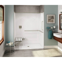 Aker 141463-R-000-015 - OPS-6036 AcrylX Alcove Center Drain One-Piece Shower in Black - ANSI Grab Bar and seat