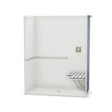 Aker 141290-R-000-004 - OPS-6030 AcrylX Alcove Center Drain One-Piece Shower in Bone - ADA Grab Bar and Seat