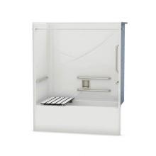 Aker 141313-R-000-004 - OPTS-6032 AcrylX Alcove Right-Hand Drain One-Piece Tub Shower in Bone - ANSI Grab Bars and Seat