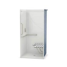 Aker 141325-L-000-004 - OPS-3636-RS AcrylX Alcove Center Drain One-Piece Shower in Bone - L-shaped and Vertical Grab Bar a