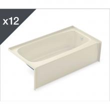 Aker 141363-AFR/L-002-004 - TO-2954 - Job pack of 12 Alcove Bathtubs with Left Drain in Bone