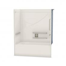 Aker 141311-R-000-007 - OPTS-6032 AcrylX Alcove Right-Hand Drain One-Piece Tub Shower in Biscuit - ANSI Grab Bars