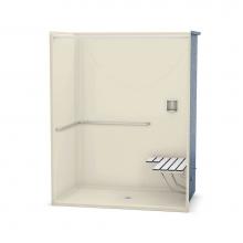 Aker 141297-L-000-004 - OPS-6036 AcrylX Alcove Center Drain One-Piece Shower in Bone - ADA Grab Bar and Seat