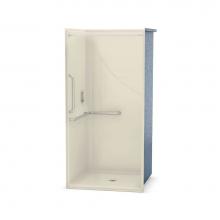 Aker 141273-R-000-004 - OPS-3636 AcrylX Alcove Center Drain One-Piece Shower in Bone - L-shaped and Vertical Grab Bar