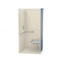 Aker 141274-L-000-004 - OPS-3636 AcrylX Alcove Center Drain One-Piece Shower in Bone - L-shaped Grab Bar and Seat
