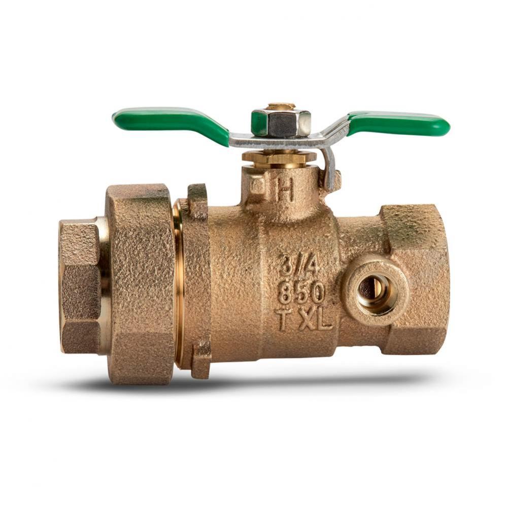 3/4'' 850Xl Full Port Bronze Ball Valve, Tapped, With Single Union Body