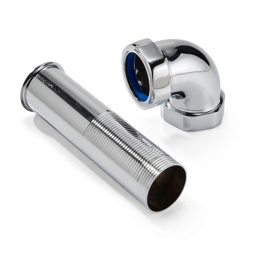 Flanged Tube with Elbow, Nut, and Gasket for Concealed Manual Flush Valve, Chrome-Plated Brass