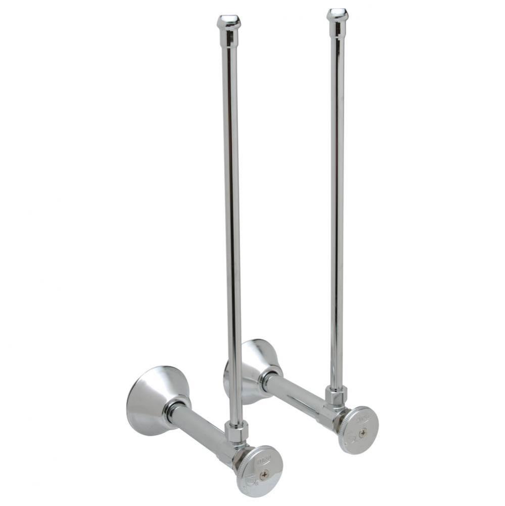 Two Angle Stops, Round Handles, 5'' Ext Tubes, 12'' Flex Risers, Deep Bell Ste