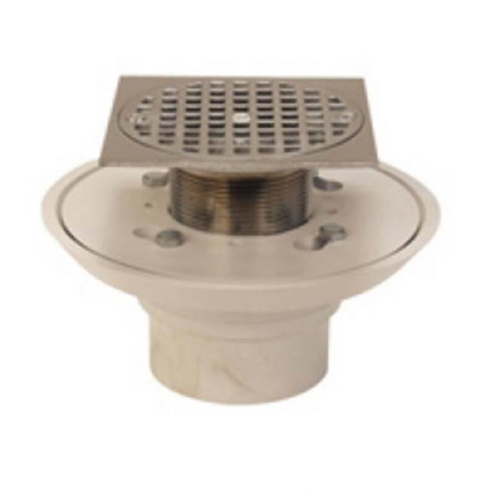 2-inch Cast-Iron No-Hub Shower Drain with 5-inch Square Nickel Bronze Top