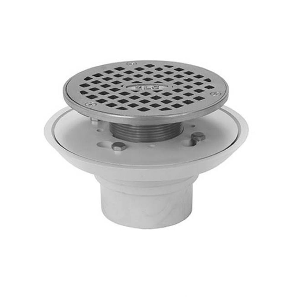 2-inch PVC Shower Drain with 4 1/4-inch Round Adjustable Stainless-Steel Strainer
